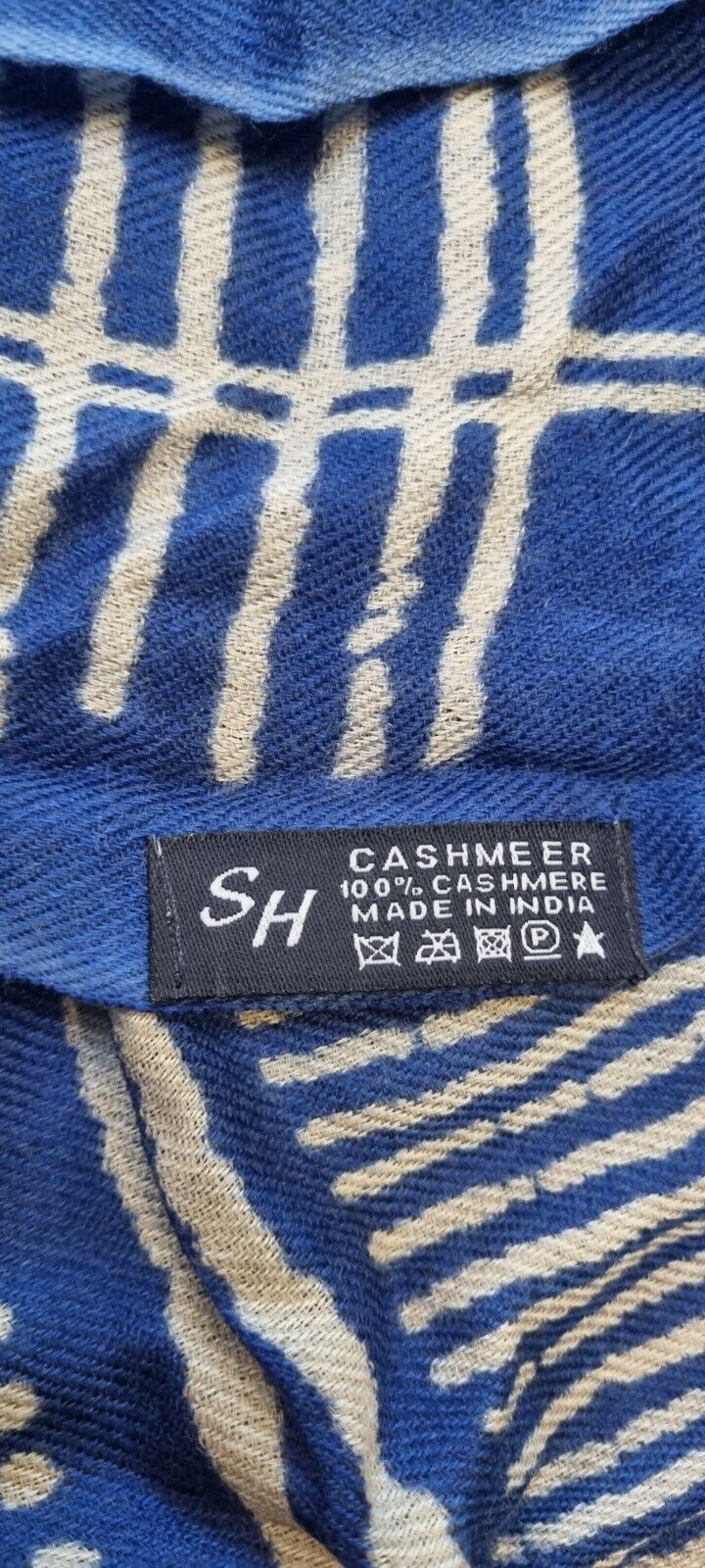 Janavi Made In India Cashmere Women's Blue Scarf With Logo Carry Bag