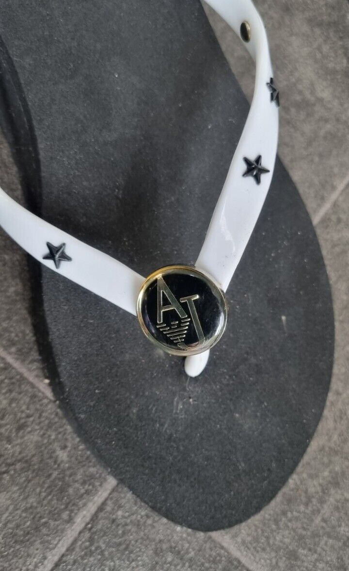New, Unworn Armani Jeans Women's Black Wedged Flip Flops Size 6