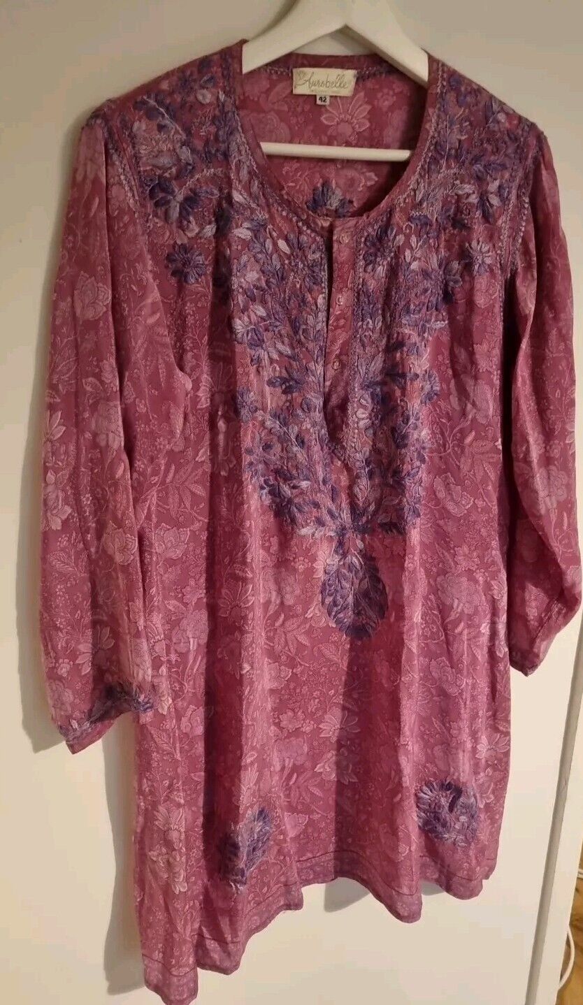 Aurobelle Exclusive Ibiza Women's Pink/ Purple Silk Kaftan, Tunic Dress Size 42