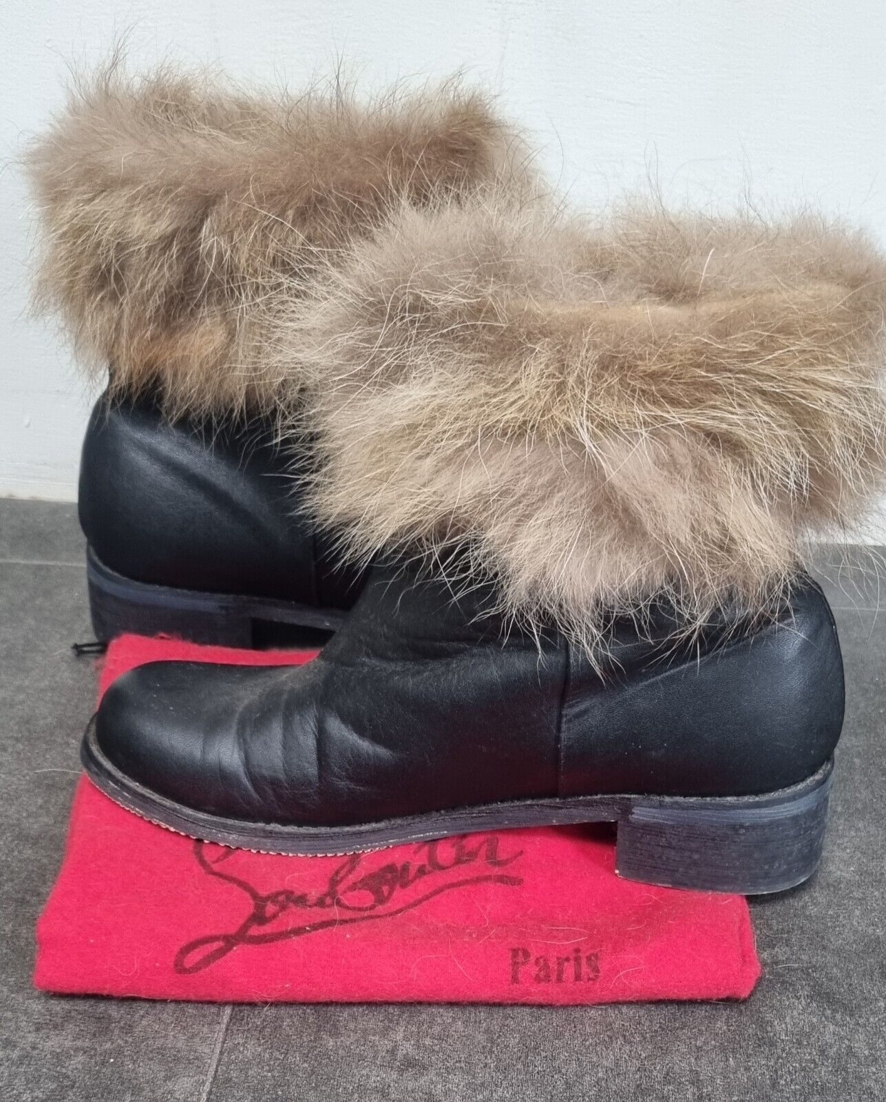 Christian Louboutin Women's Leather And Fur Boots Size 40 With Dust Bag