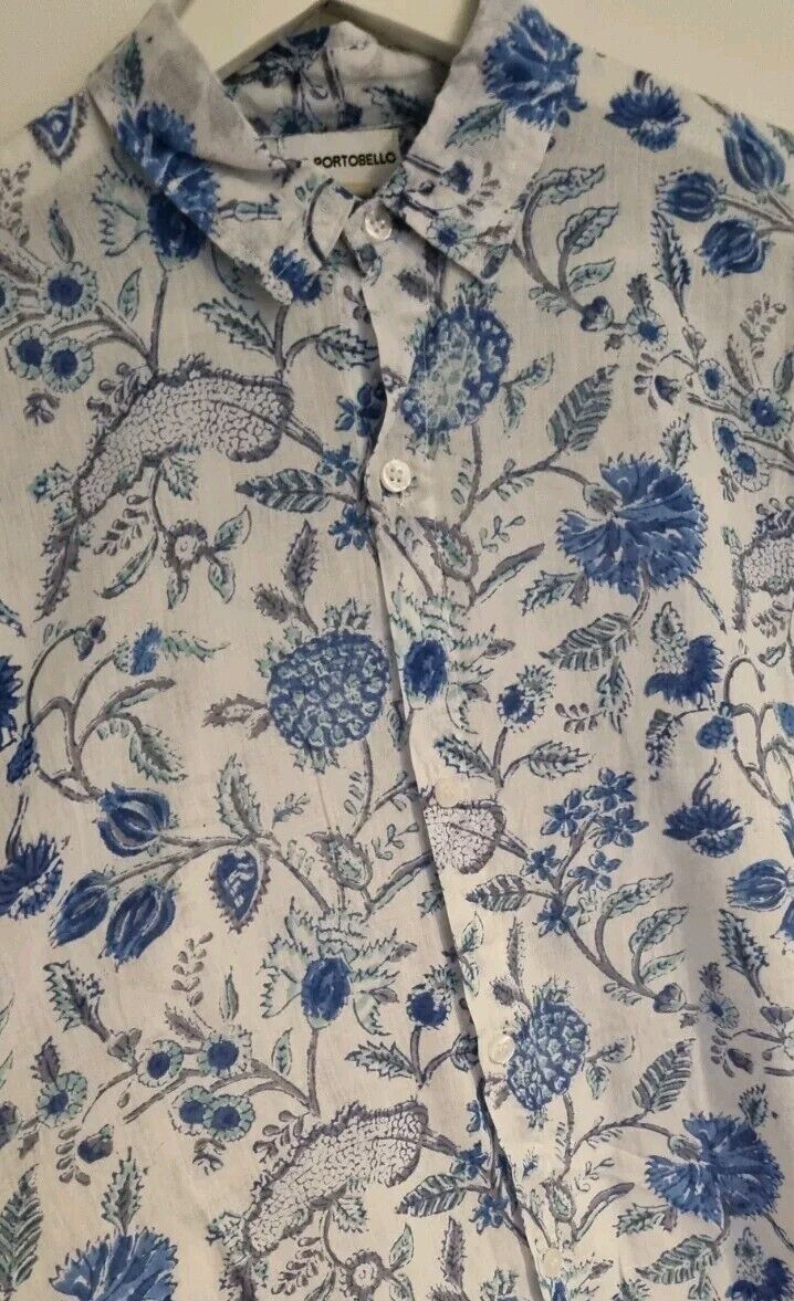 Mr Portobello Mens Unisex Naples Block Print Cotton Shirt Size L