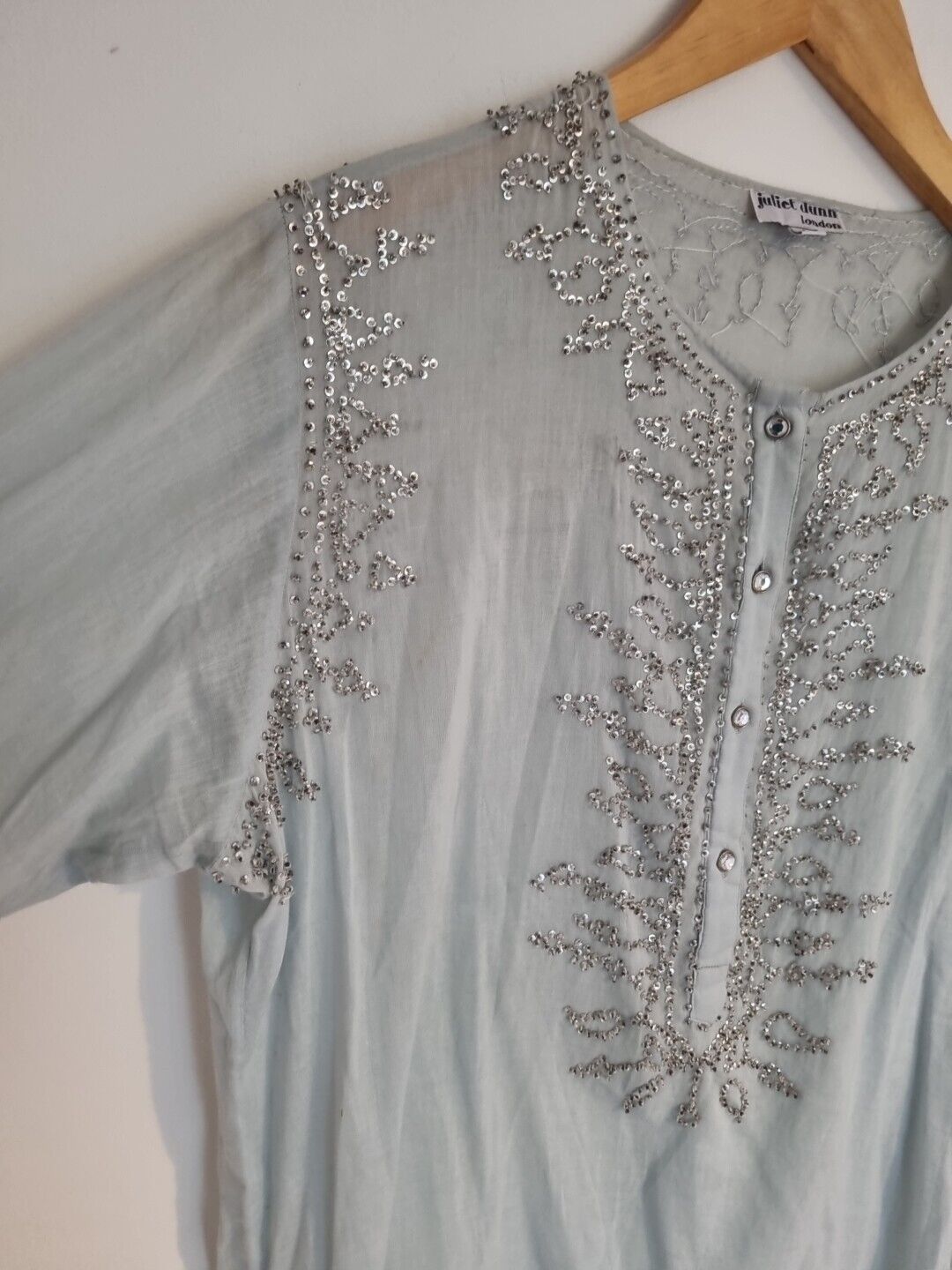 Juliette Dunn Women's 100% Cotton Pale Blue Beaded Kaftan Size 2