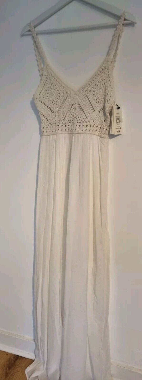 BNWT ba&sh Designer Women's Ivory Crochet Bodice Cotton, Lined, Maxi Dress 0
