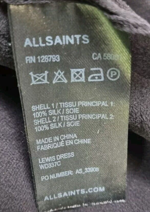 All Saints Women's Black Silk Two Tiered, Frayed Edge, Zipped Blouse Size 8