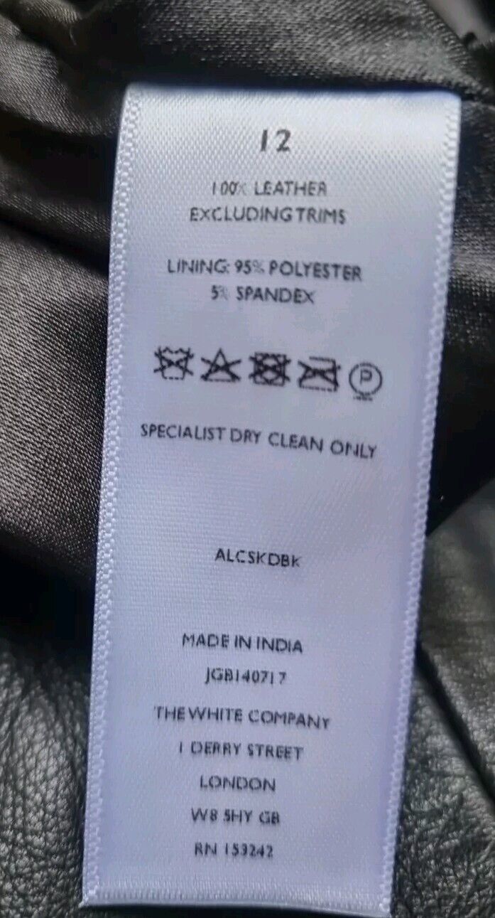 White Label By The White Company Women's Black Leather Lined Skirt Size 12