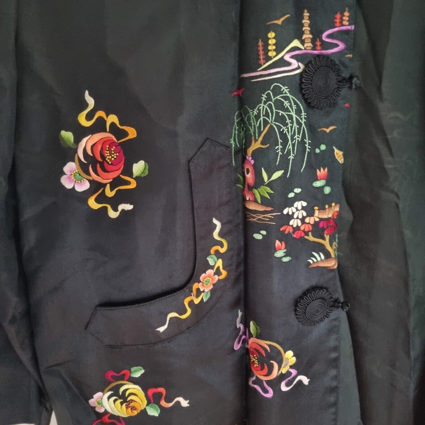 Golden Bee Vintage Women's Black Silk Kimono Jacket Size S