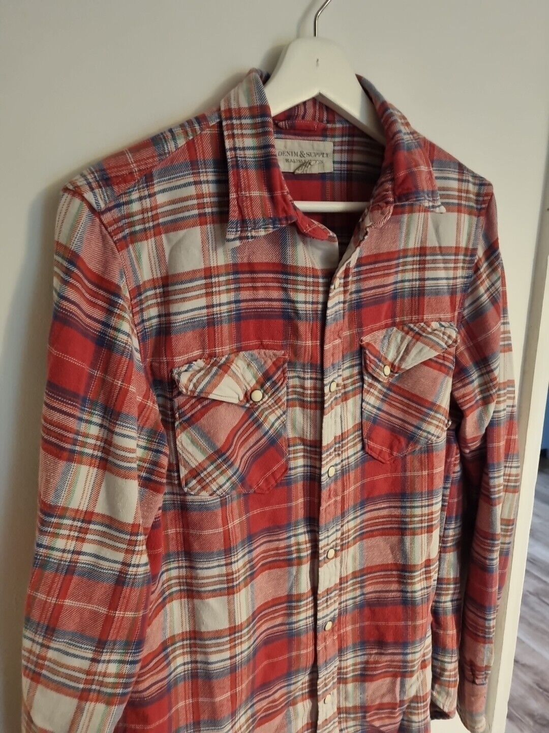 Denim And Supply By Ralph Lauren 100% Cotton Men's Red Checked Shirt Size M