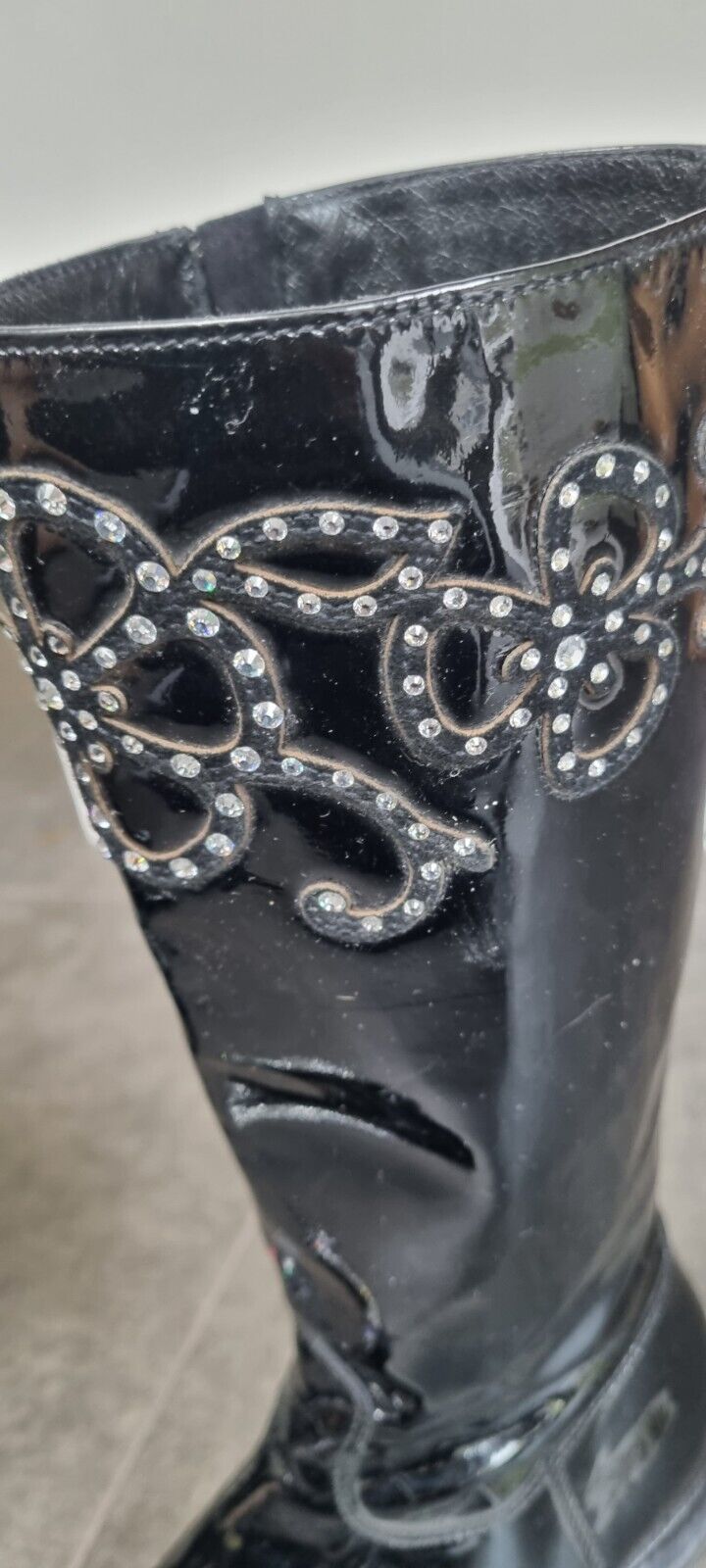 Vero Cuoio Girls Black Patent Leather With Diamanté Boots Size 36