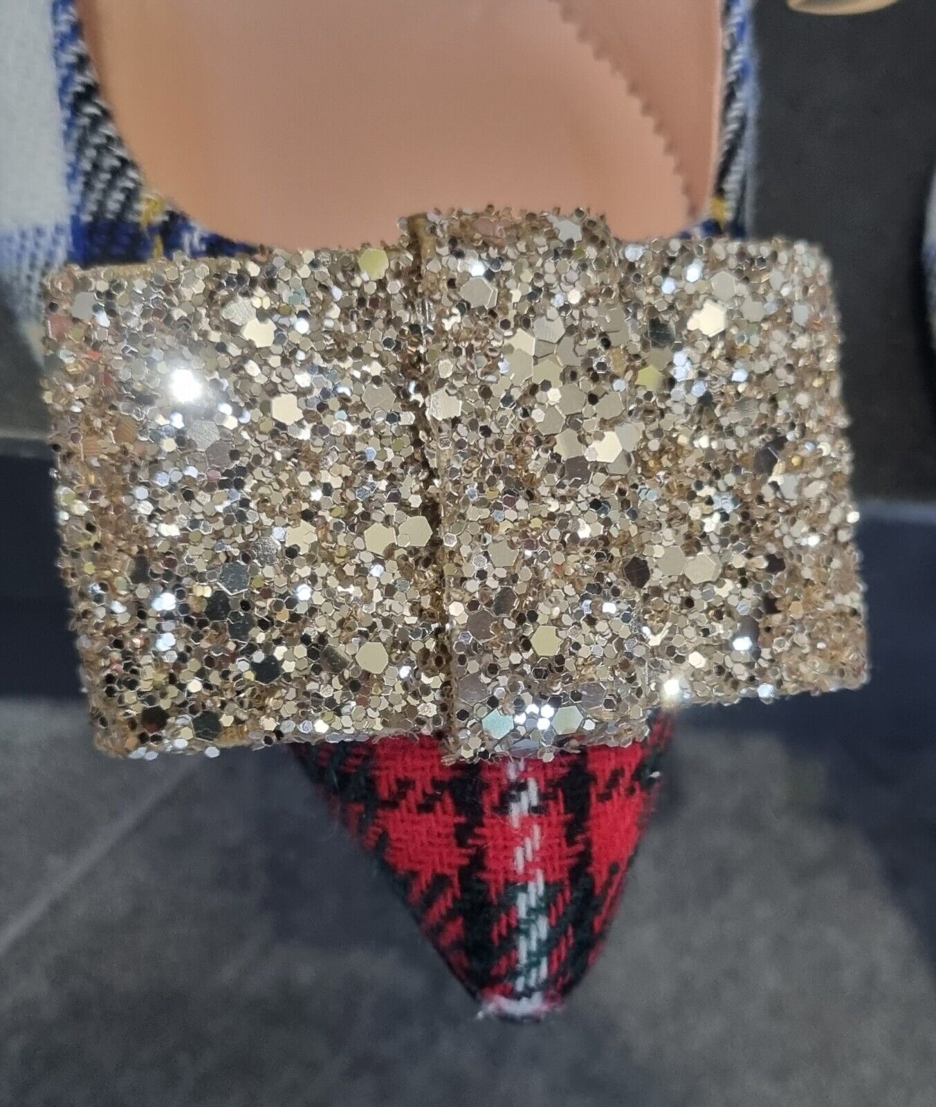 BNWT J Crew Tarten Women's Heals With Glitter Sequinned Bows In Box Size 6