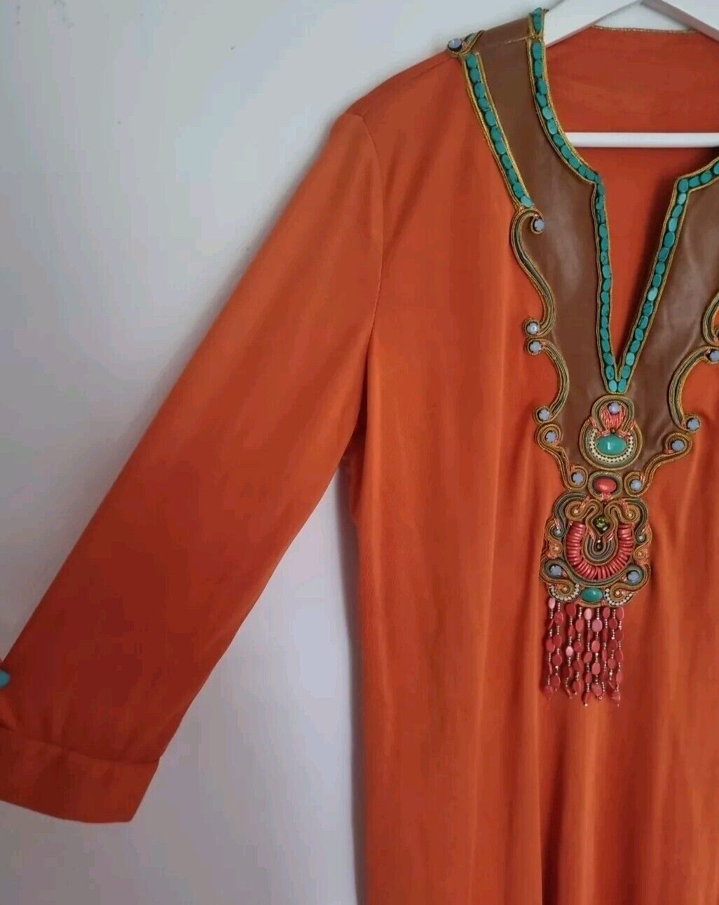 Monisha Jaising Women's 100% Silk Orange Beaded Kaftan One Size