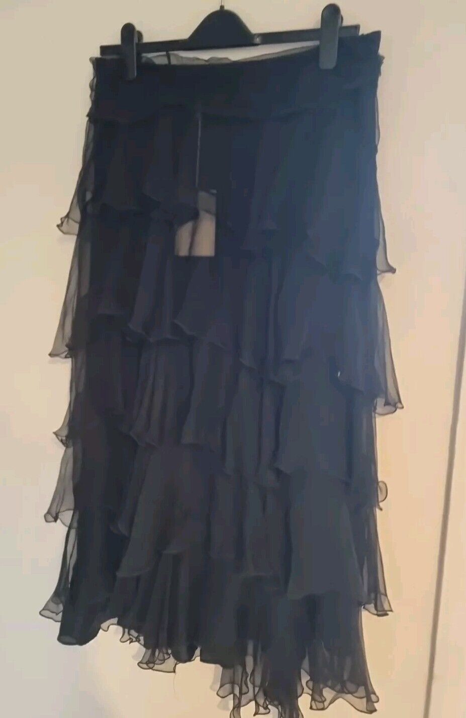 BNWT Nicole Farhi Women's Black Silk Ruffle Skirt With Separate Under Skirt 14