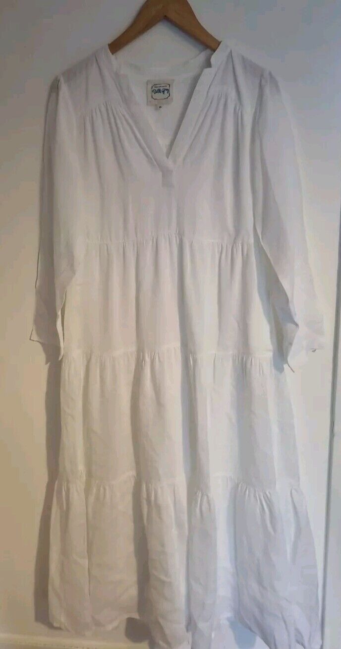 Dilli Grey Women's White 100% Linen, Lined Handmade In India Maxi Dress 10