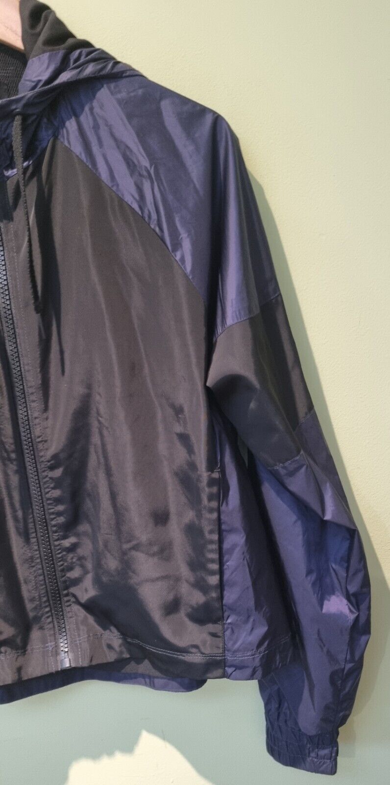 Alala Women's Windcheater Black And Navy Light Rain Hooded Jacket Size XS