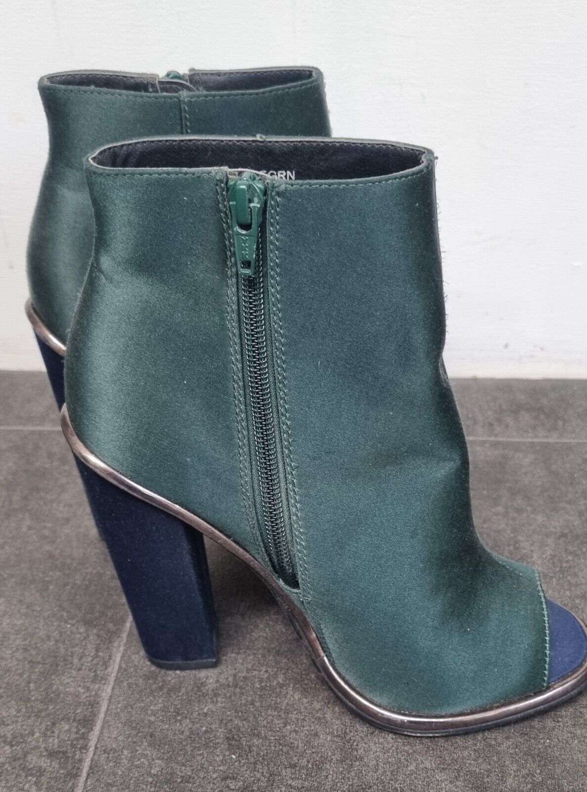 Topshop Women's Green Silk Feel, High, Open Toed Ankle Boots Size 36