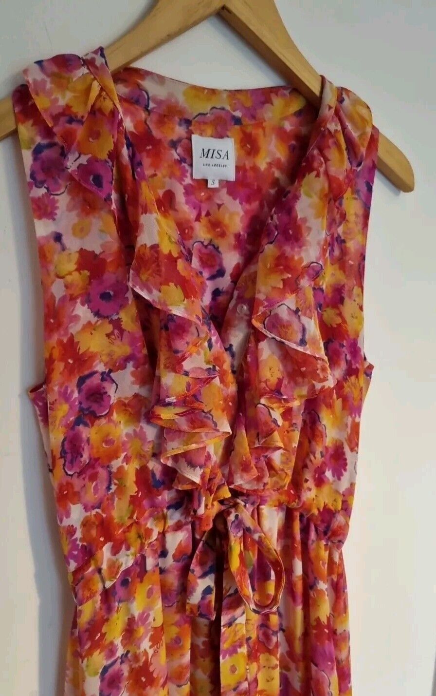 Misa Los Angeles Women's Floral Orange Multicoloured Lined Maxi Dress Size S