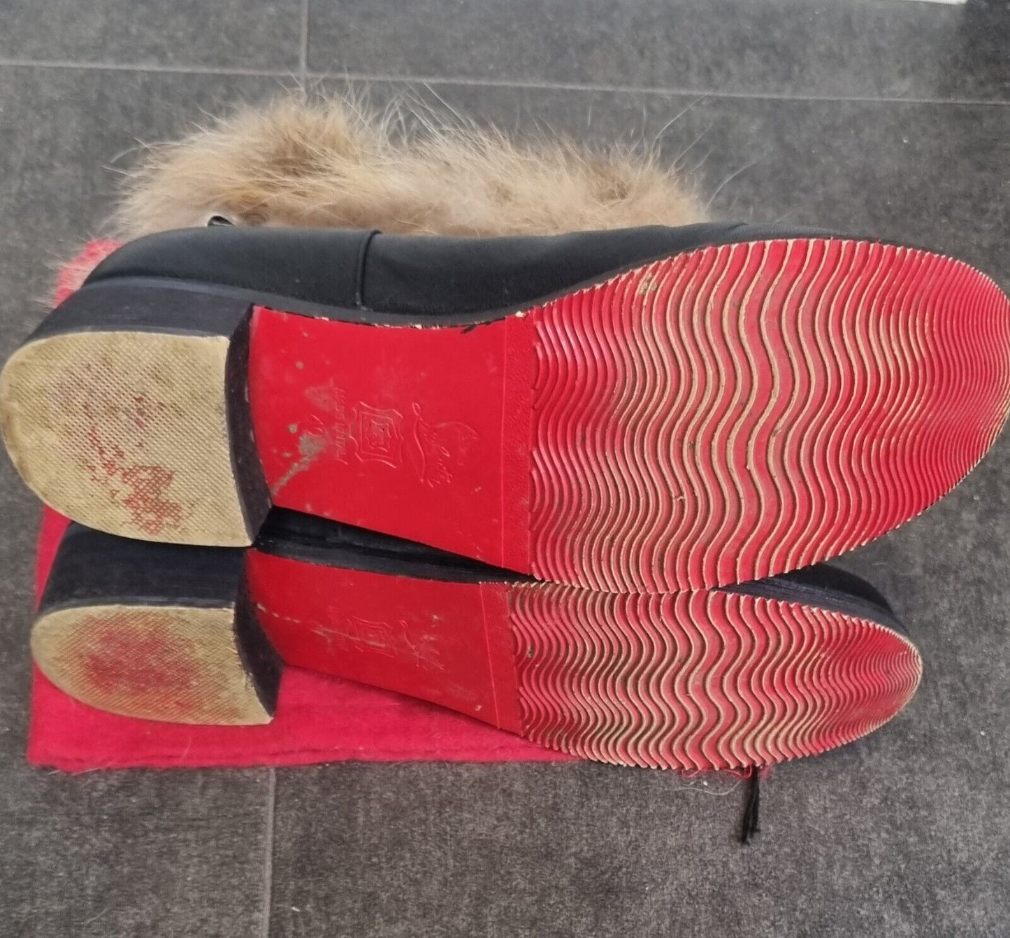 Christian Louboutin Women's Leather And Fur Boots Size 40 With Dust Bag
