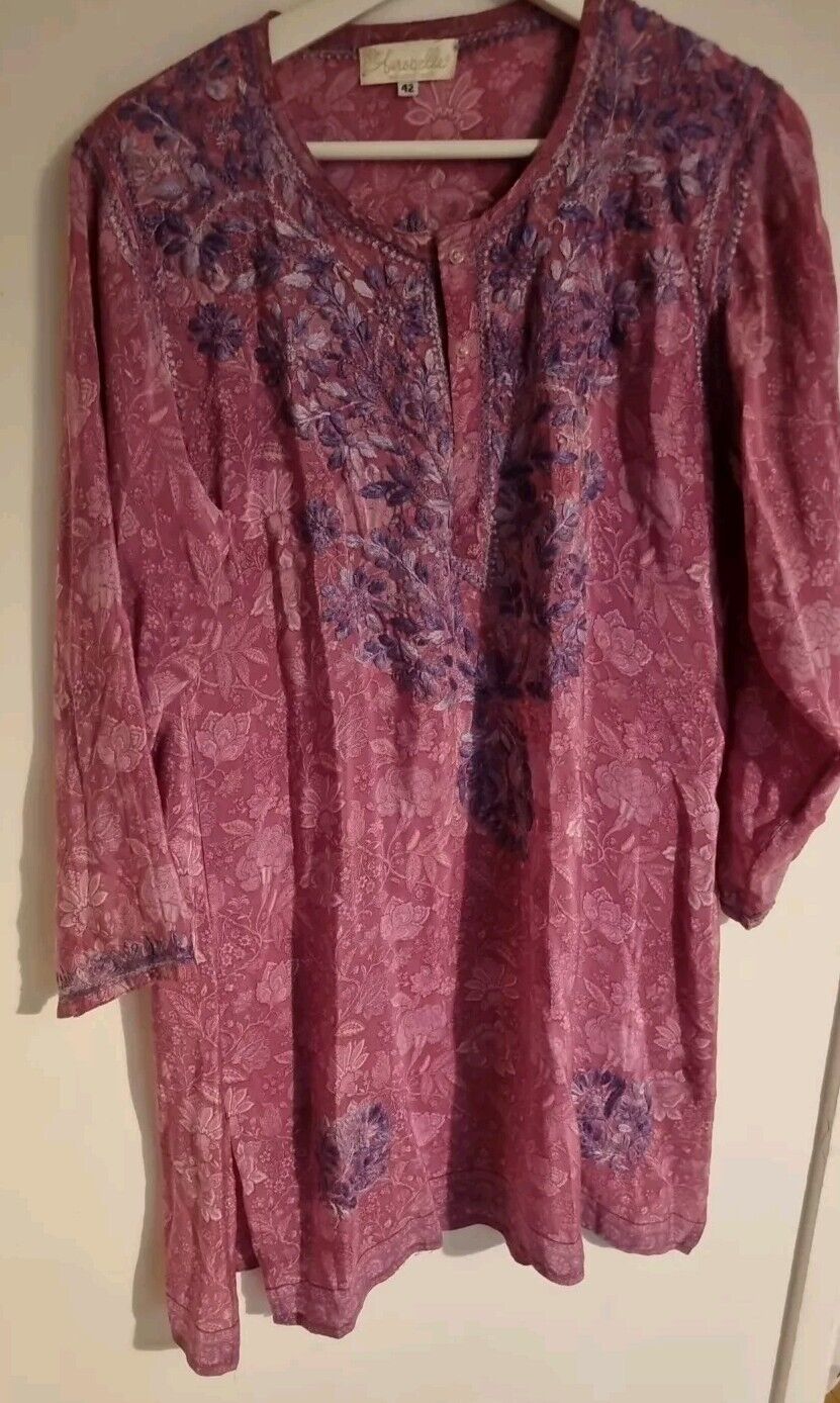 Aurobelle Exclusive Ibiza Women's Pink/ Purple Silk Kaftan, Tunic Dress Size 42