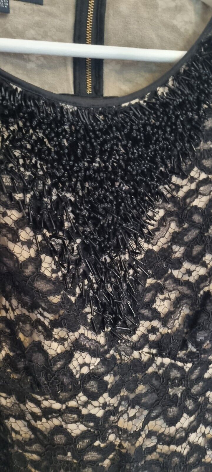 Bastyan Women's Black Lace And Bead Silk Backless Top Size 10