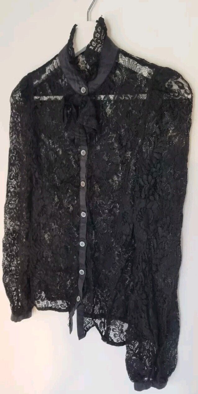 Karen Millen Women's Black Lace Long Sleeved High Neck Blouse Size 6