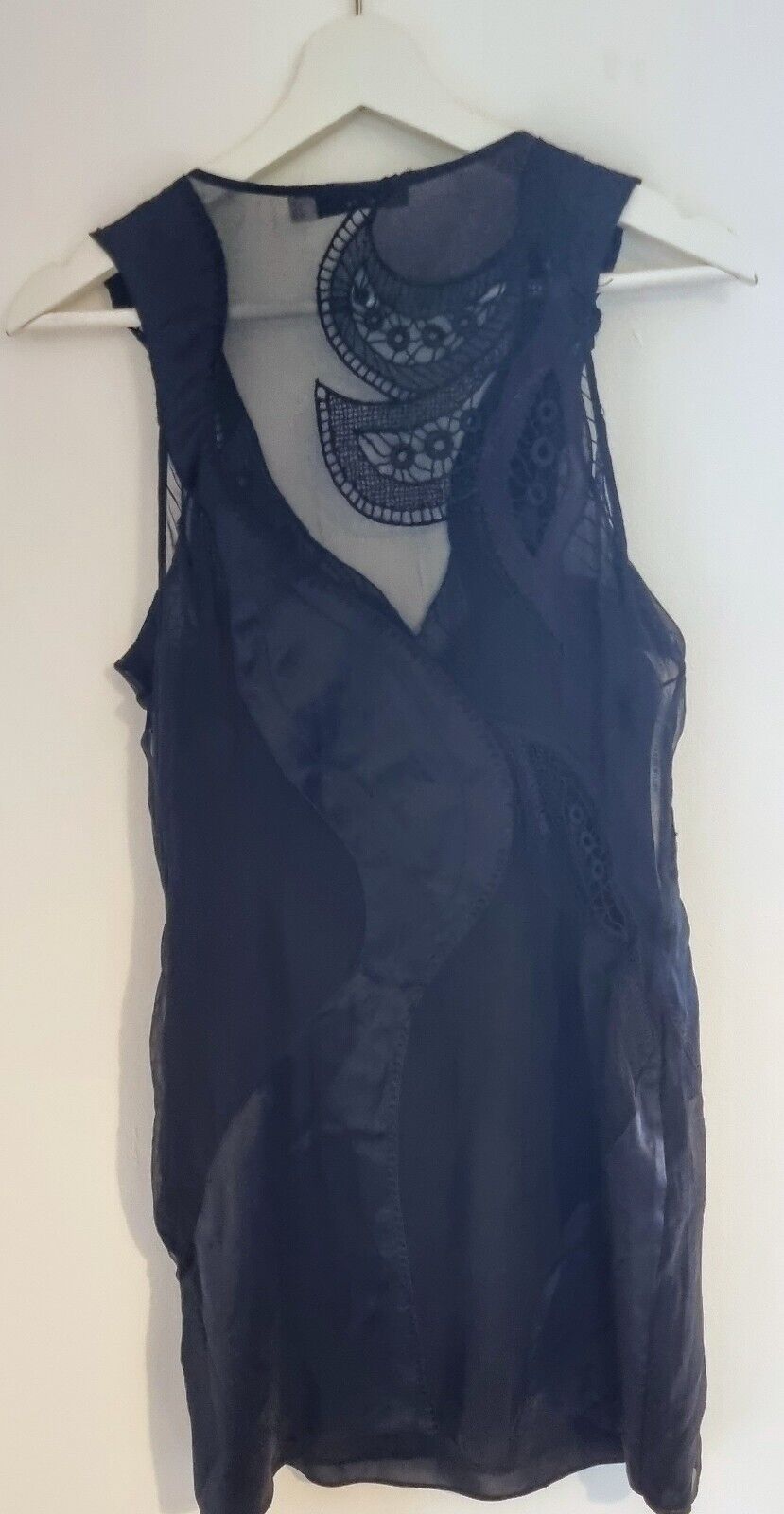 Designer Karen Millen Women's Black Silk Embroidered, Lined, Dress Size 10