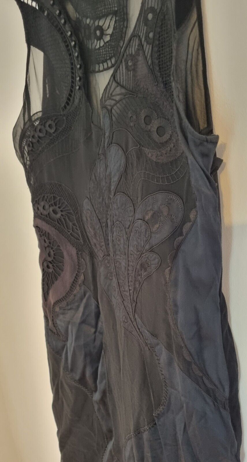 Designer Karen Millen Women's Black Silk Embroidered, Lined, Dress Size 10