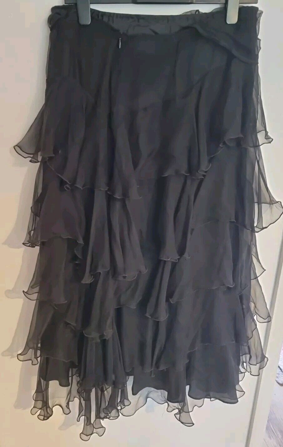 BNWT Nicole Farhi Women's Black Silk Ruffle Skirt With Separate Under Skirt 14