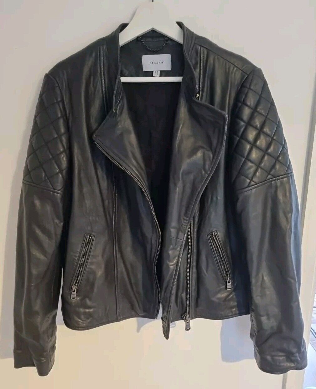 Jigsaw Women's Black 100% Leather Biker Jacket Size 14