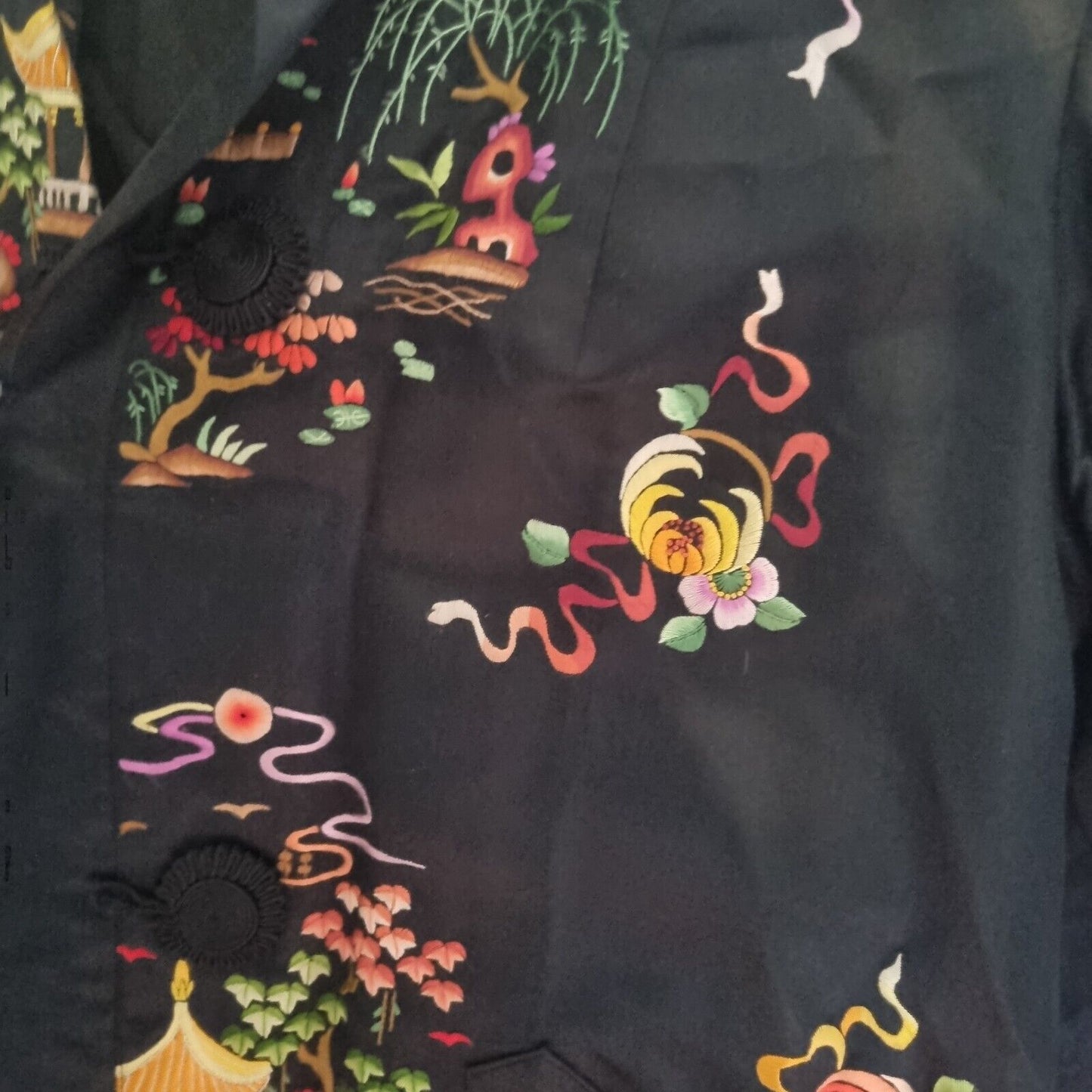Golden Bee Vintage Women's Black Silk Kimono Jacket Size S