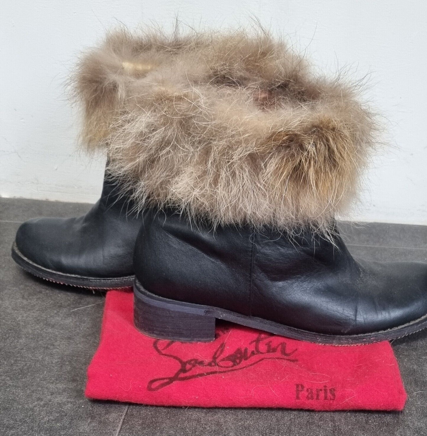 Christian Louboutin Women's Leather And Fur Boots Size 40 With Dust Bag