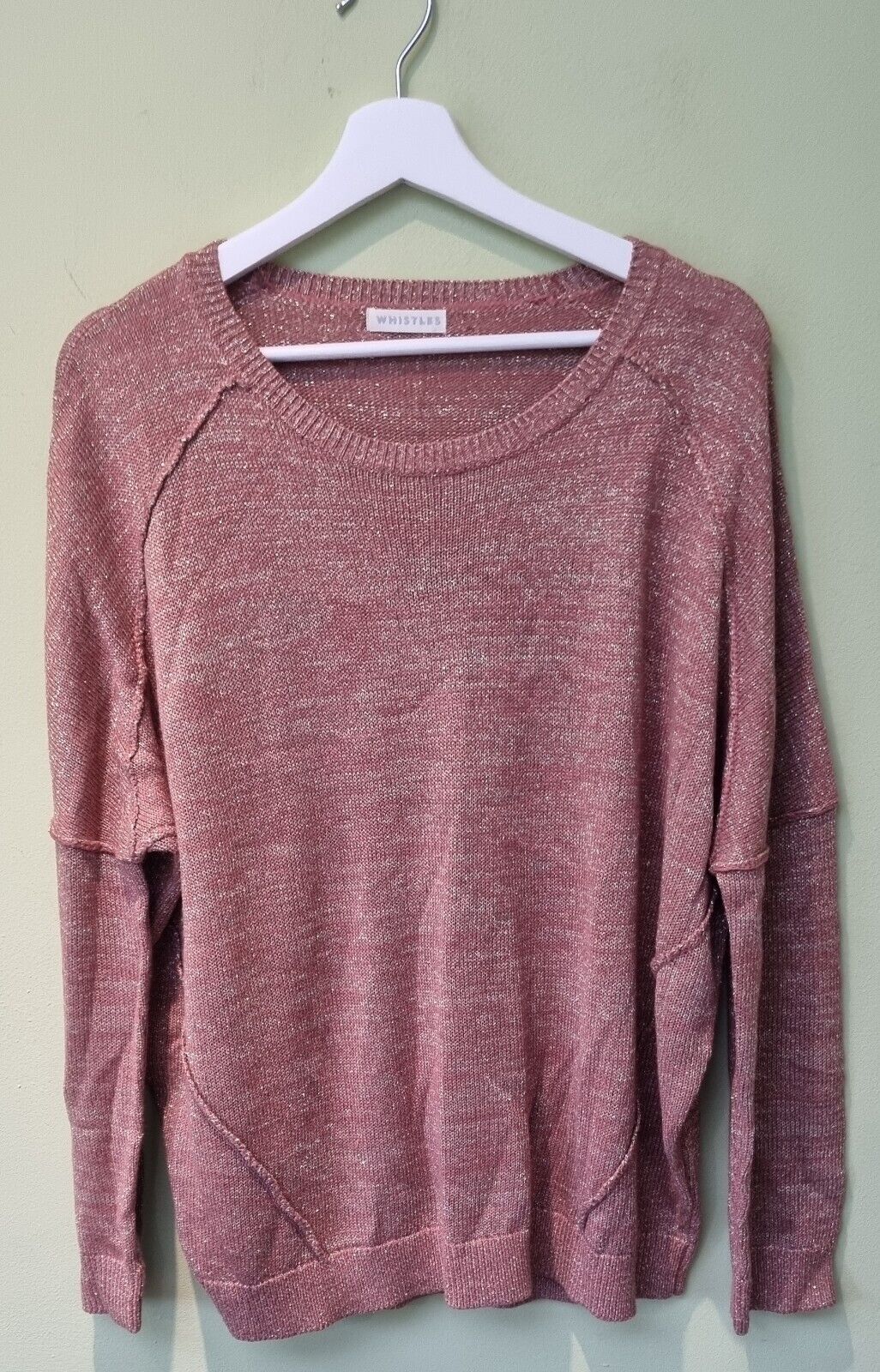 Whistles Women's Pink Glittery Metallic Thread Pullover, Jumper Size 16