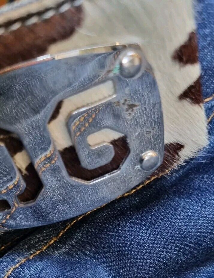 Dolce & Gabbana Women's Blue Ripped Jeans, With Calf & Silver Metal Logo Size 42