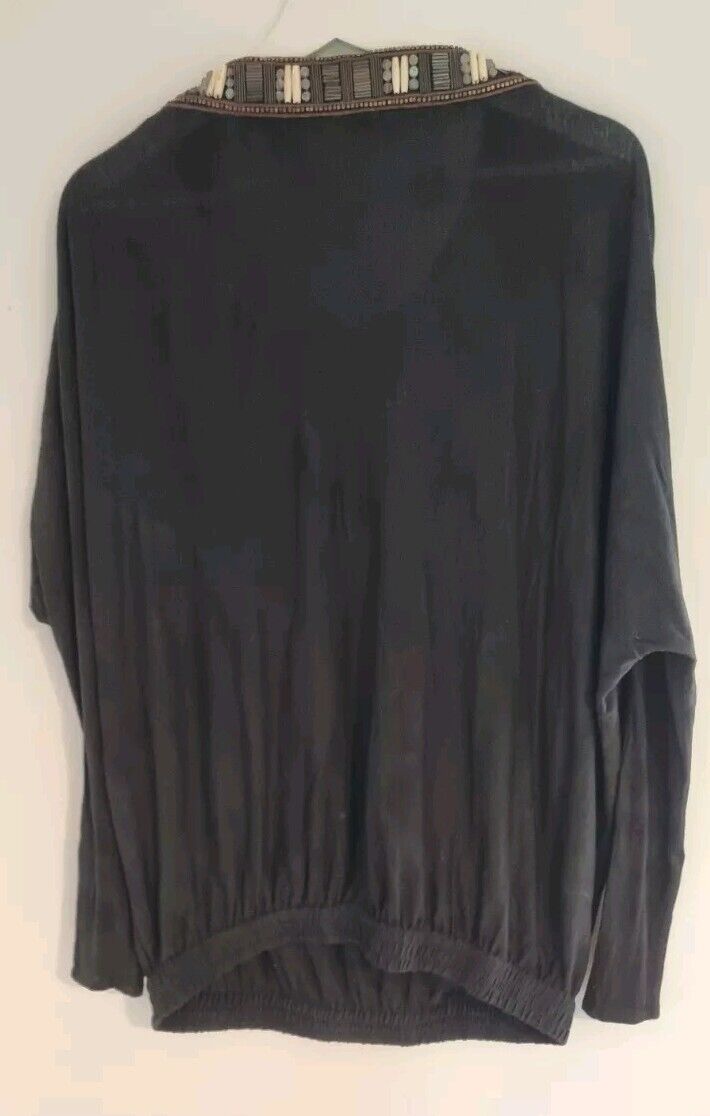 All Saints Spitalfields Women's Black Hand Embellished Beaded Kaftan Top Size 10