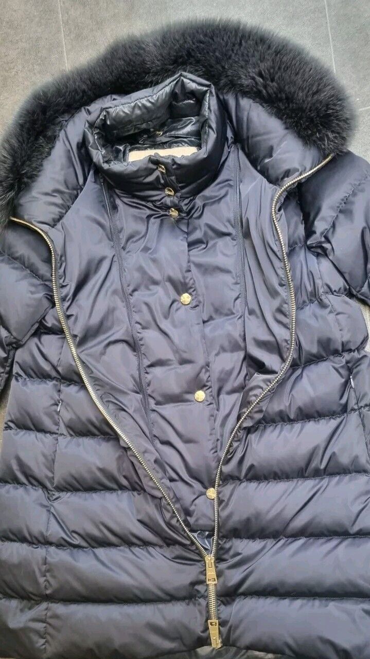 Herno Women's Navy Blue Lightweight Down Insulated Coat Detachable Fur Collar 48
