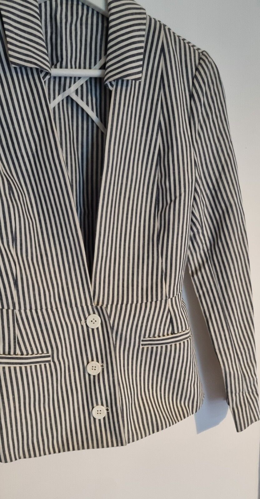 & Other Stories Women's Blue And White Striped Blazer Jacket Size 34