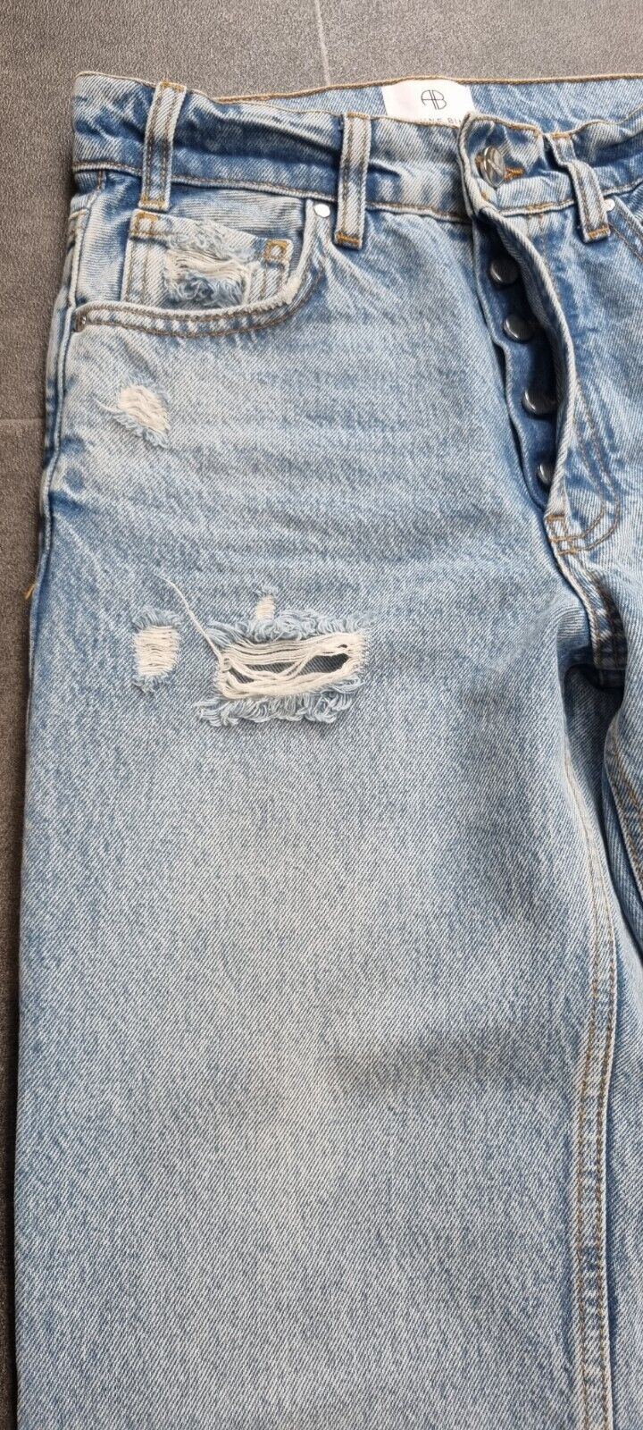 Anine Bing Women's Blue Wide Leg, Button Fly, Ripped, Frayed Ankle Jeans Size 23