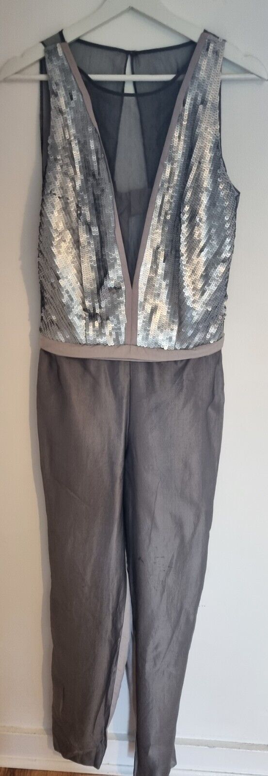 Reiss Women's 100% Silk Jumpsuit With Sequinned Detail Size 12