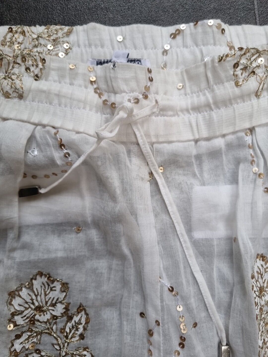 Juliette Dunn London Cream And Gold Sheer Pants Gold, Silver Sequin Trousers 2