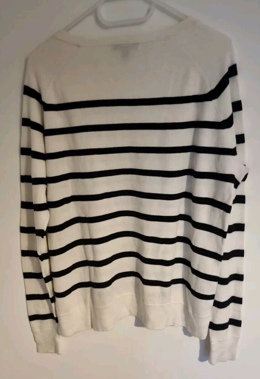 J Crew Women's White And Black Striped Jumper Pullover 100% Cotton Size Medium
