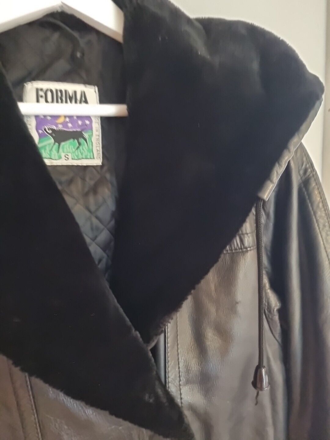 Forma Women's Black Genuine Leather, Fleece Lined Hood Coat Size Small