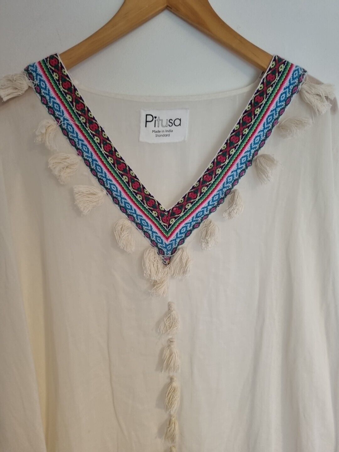 Pitusa Women's White Beach Cover Up Kaftan 100% Cotton Embroidered One Size