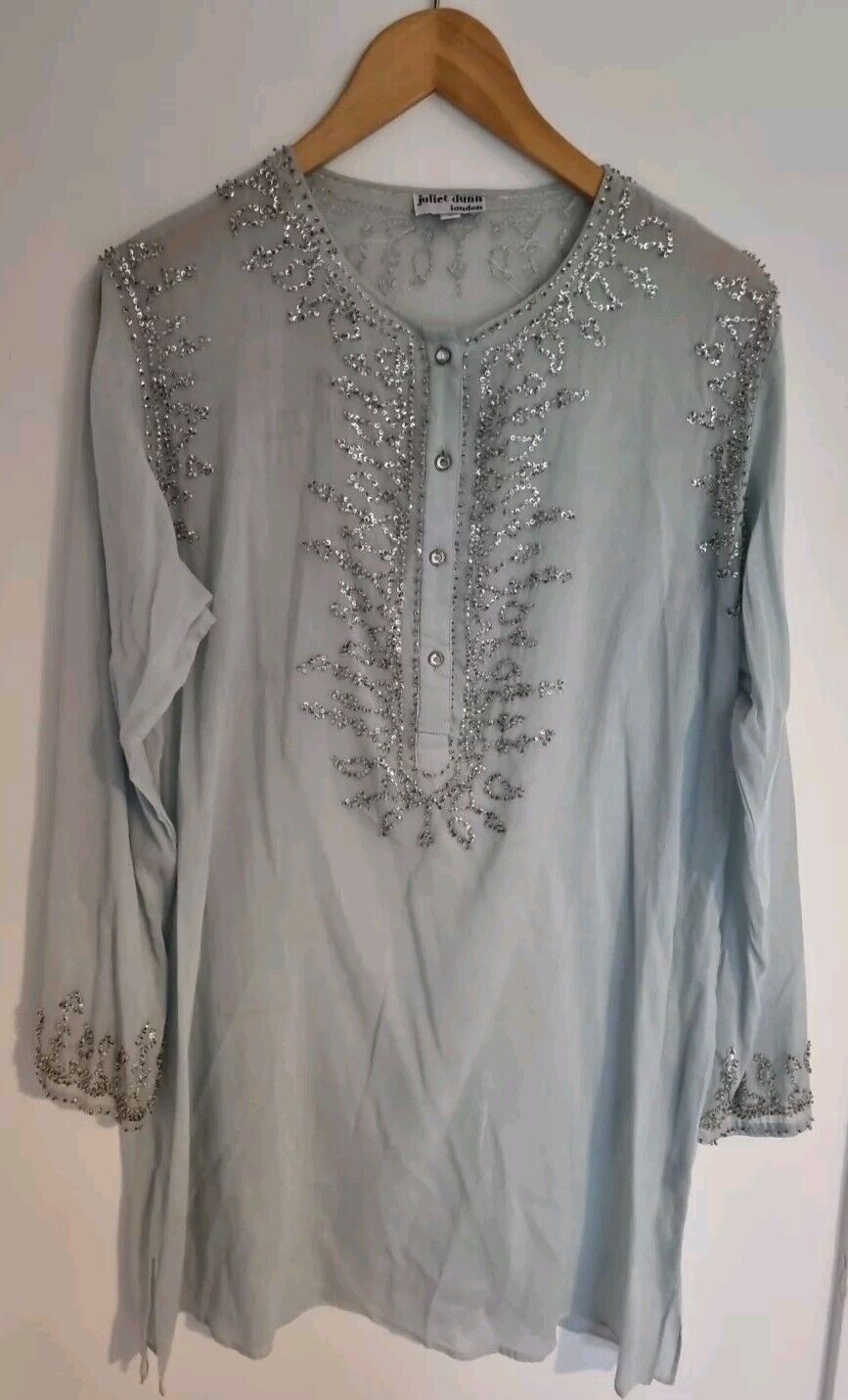 Juliette Dunn Women's 100% Cotton Pale Blue Beaded Kaftan Size 2
