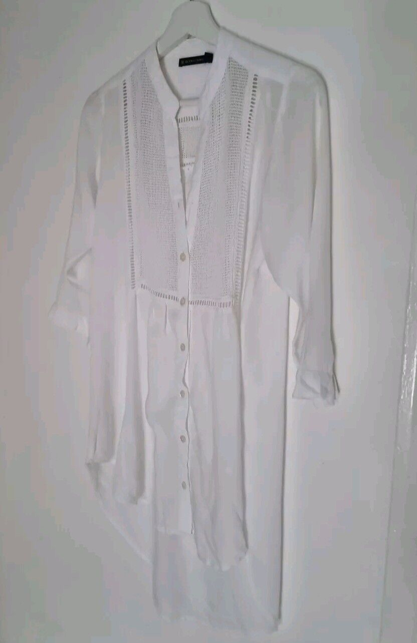 Paula Hermanny Vix Women's White Grandad Collar Beach Dress Shirt Size XS