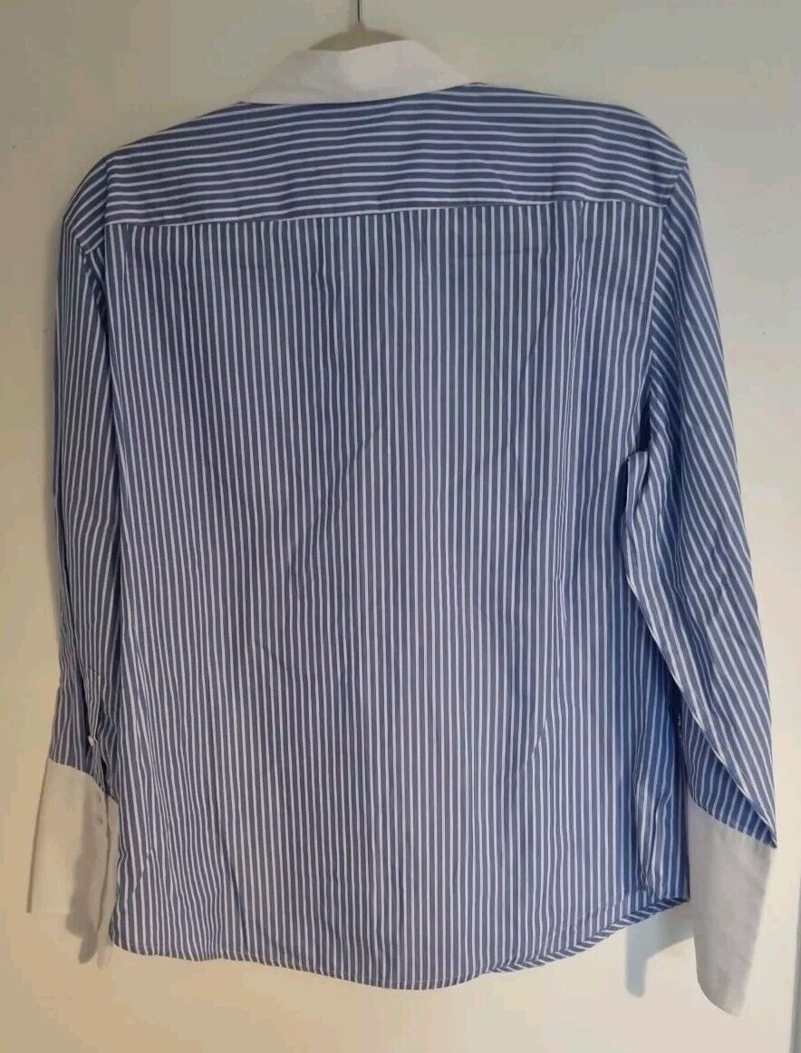 J Crew Women's Blue Striped Sequinned Long Sleeved 100% Cotton Shirt Size 10