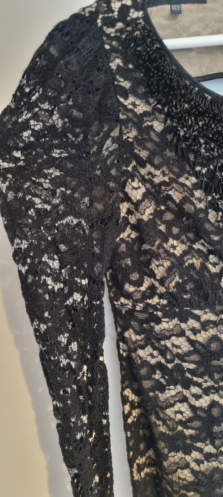Bastyan Women's Black Lace And Bead Silk Backless Top Size 10