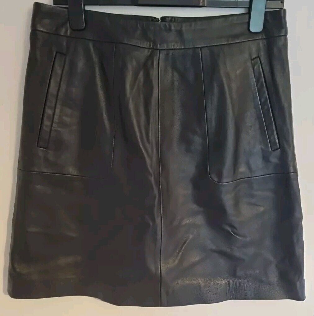 White Label By The White Company Women's Black Leather Lined Skirt Size 12