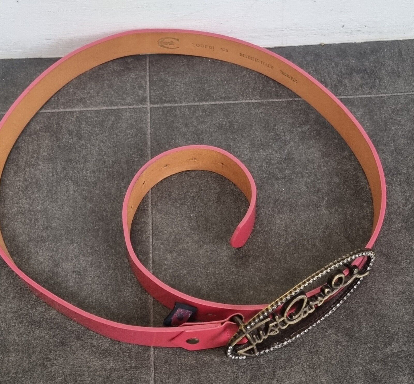 Just Cavalli Women's Pink Leather Patent Logo Buckle Belt, With Box