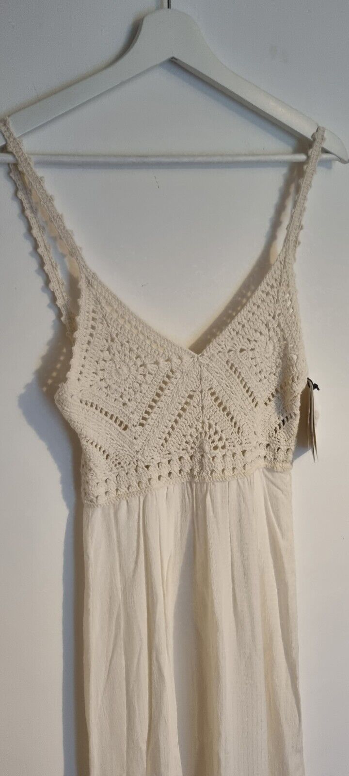 BNWT ba&sh Designer Women's Ivory Crochet Bodice Cotton, Lined, Maxi Dress 0