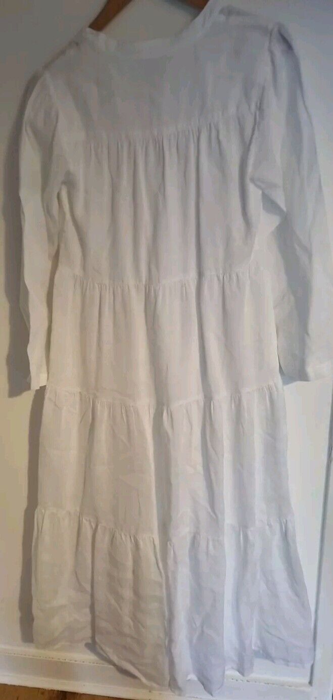 Dilli Grey Women's White 100% Linen, Lined Handmade In India Maxi Dress 10