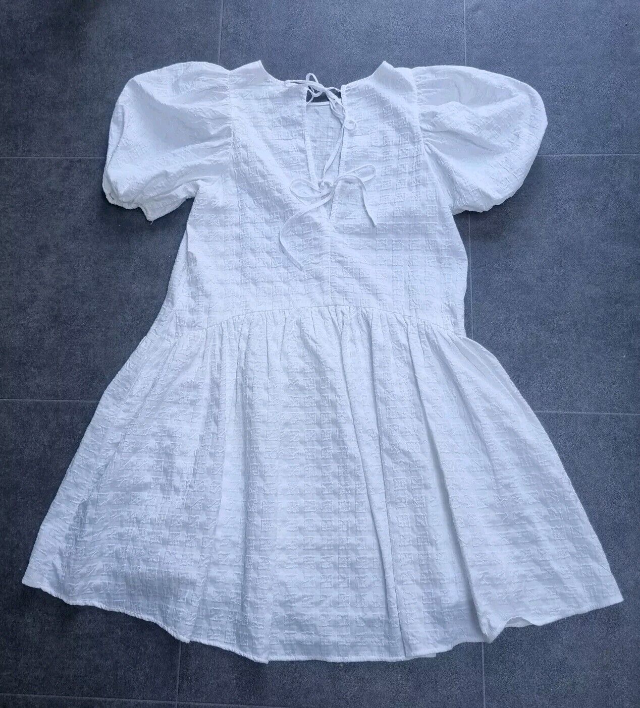 English Factory Women's White, Lined Short Dress With Ties At Back Size XS