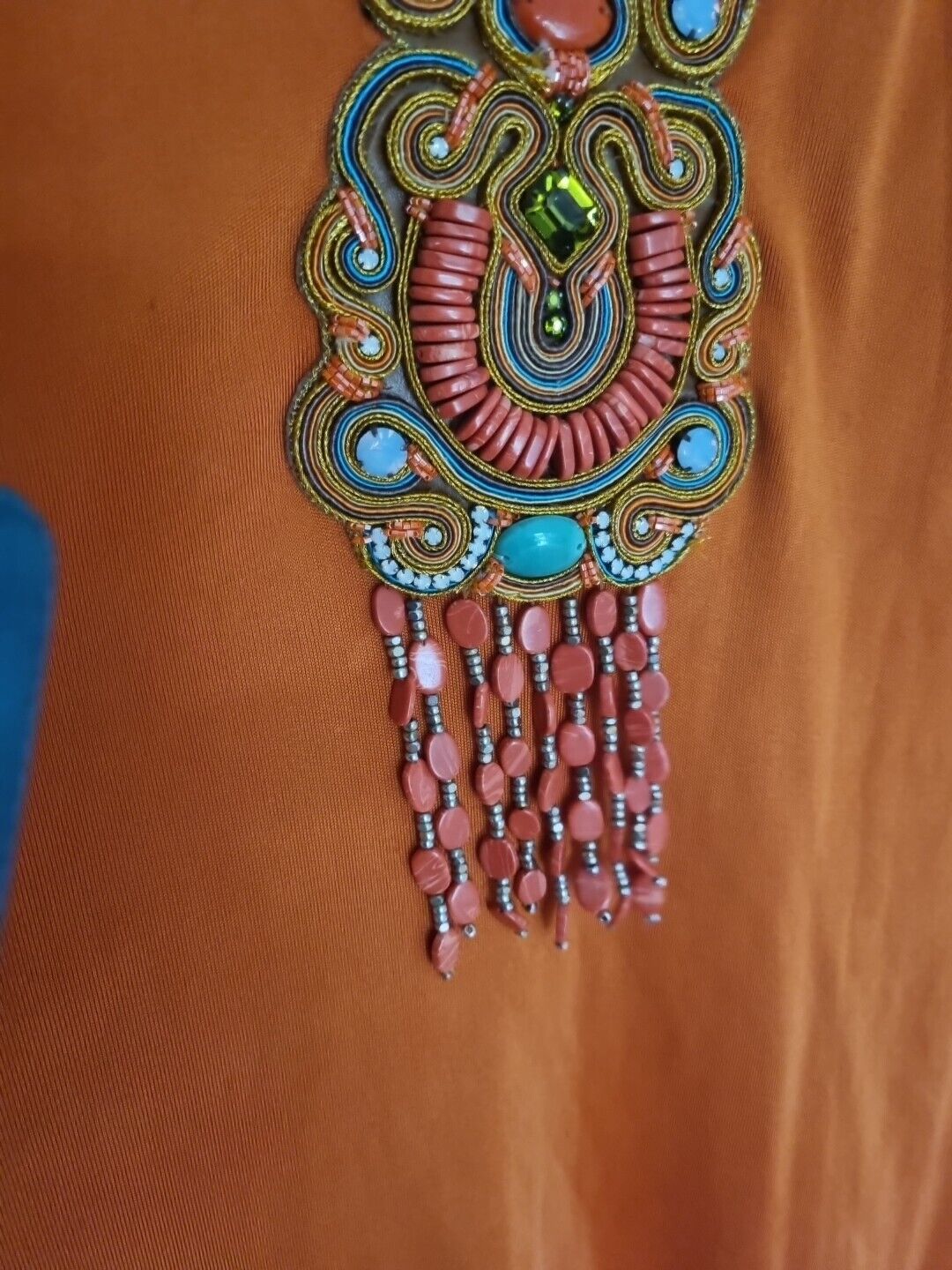 Monisha Jaising Women's 100% Silk Orange Beaded Kaftan One Size